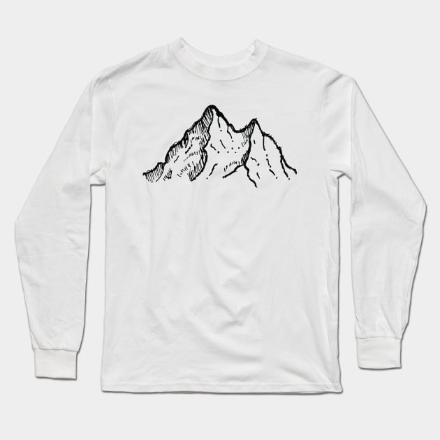 Rocky Mountain with a View Drawing Long Sleeve T-Shirt by russelwester